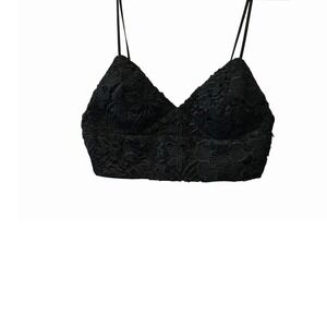 Casting LA Black Floral Lace Crop Top Sleeveless Party Clubbing Medium M